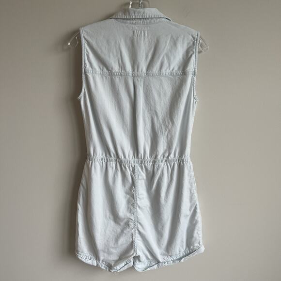 Pact 100% Organic Cotton Romper XS Button Front Utility Shorts Light Wash - Picture 6 of 14